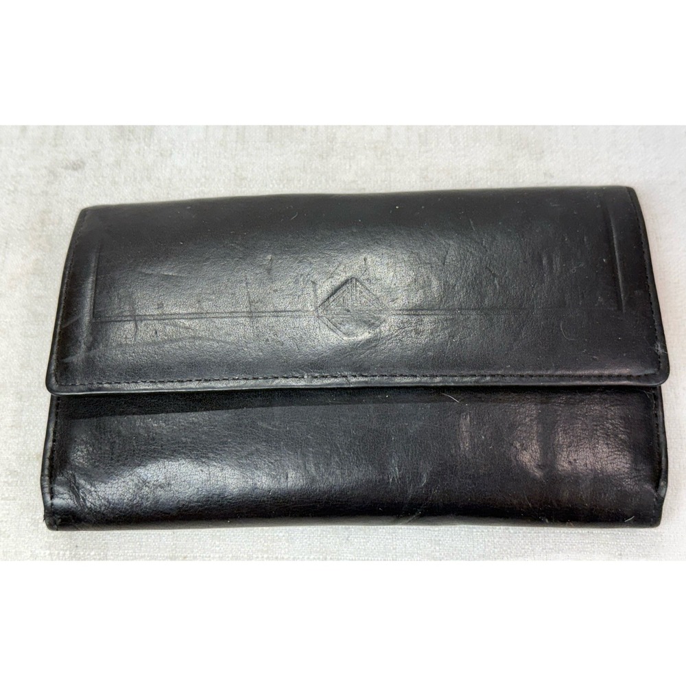 Princess Gardner Checkbook Coin Wallet Black Full Grain Cowhide Snap Close READ
